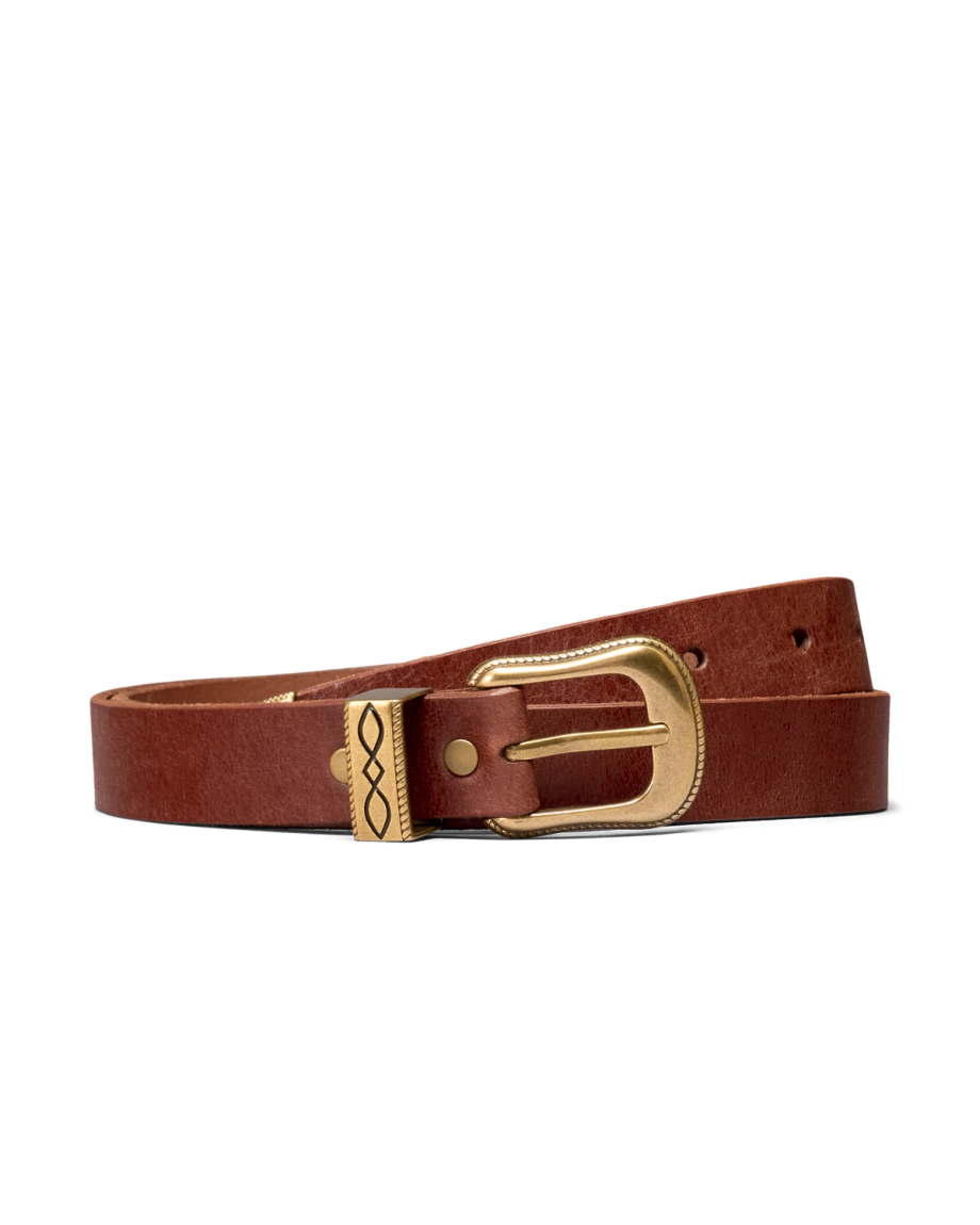 Front view of Women's 3 Piece Belt - Brandy on plain background