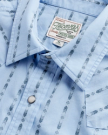 Closeup detail view of Men's Vintage Weight Pearl Snap LS - Chambray / Storm