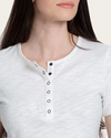 Closeup detail view of Women's Short Sleeve Cotton Slub Henley - Bone