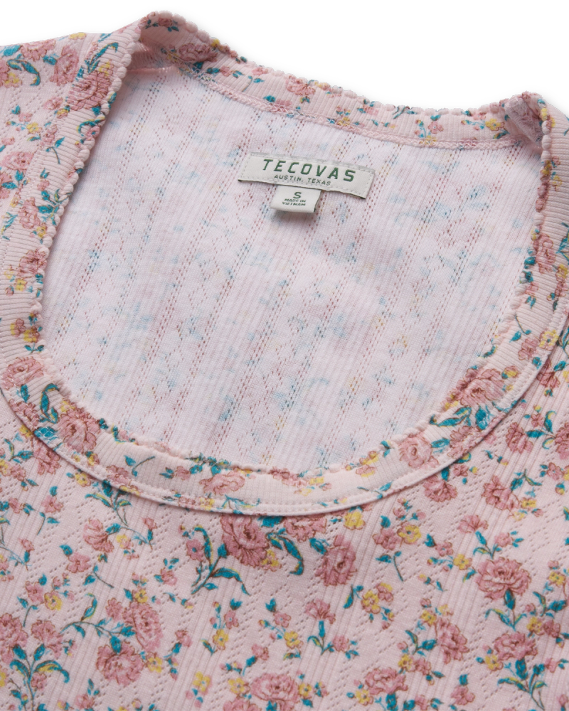 Women's Scoop Neck Pointelle Top - Light Pink Floral | Tecovas