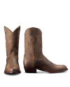 Pair of brown leather cowboy boots with decorative stitching, shown from the front and side on a plain white background.