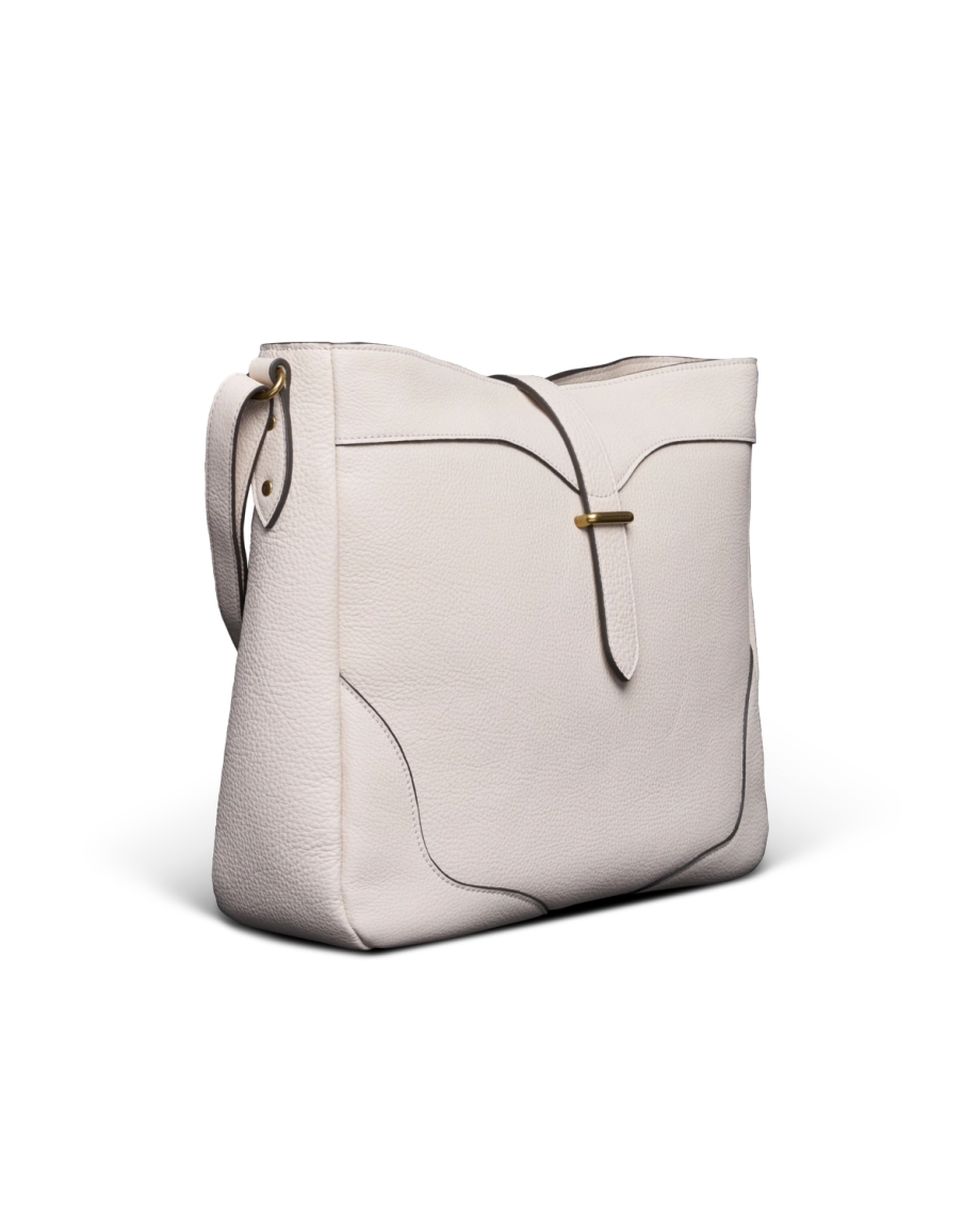 Quarterfront view of Women's Sierra Hobo Bag - Antique White on plain background