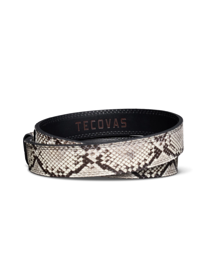 Back view of Women's Python Belt - Black/Bone on plain background