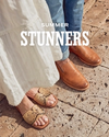 Woman and man wearing shoes saying "Summer Stunners"