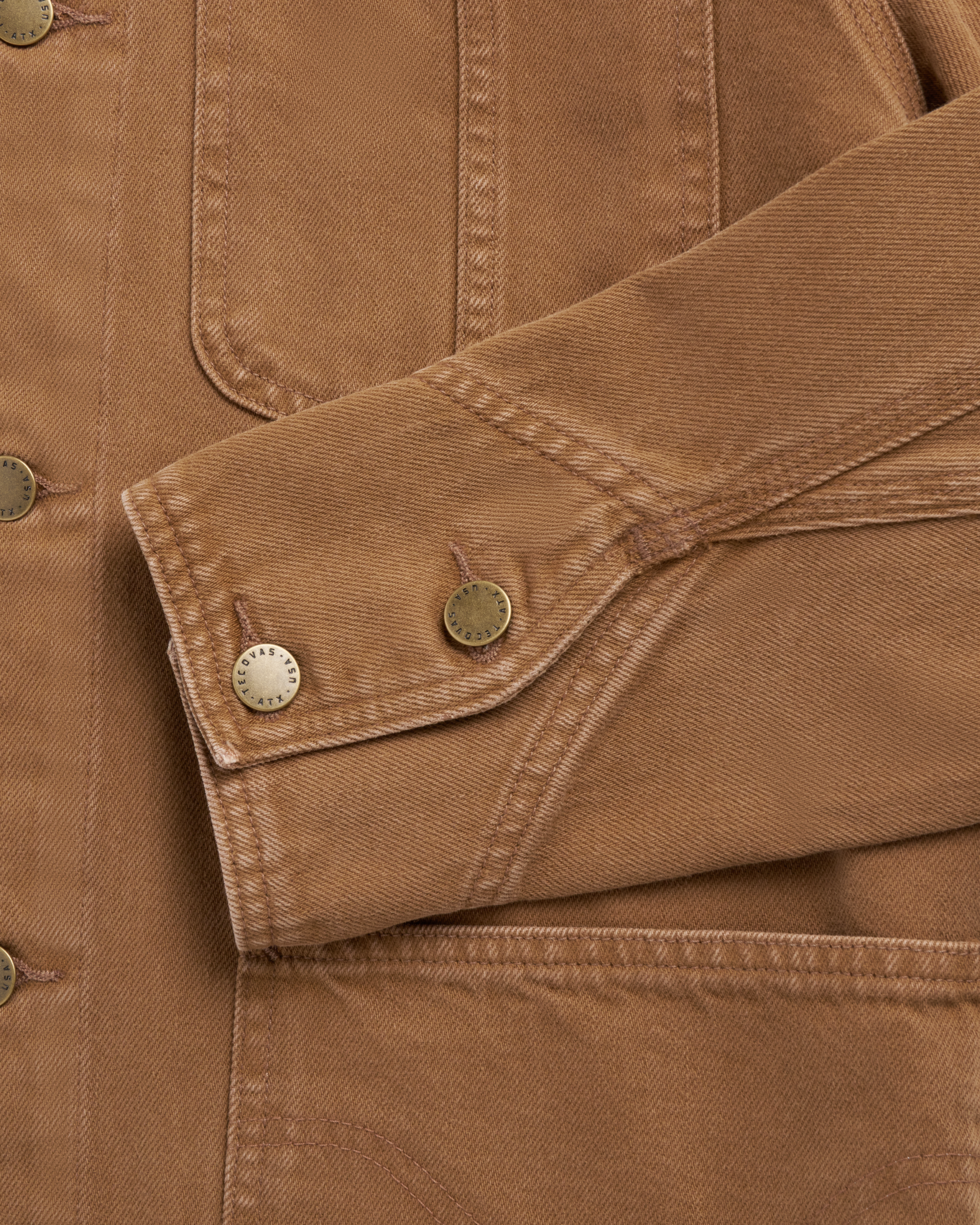 Closeup view of Men's Chore Jacket - Washed Tobacco