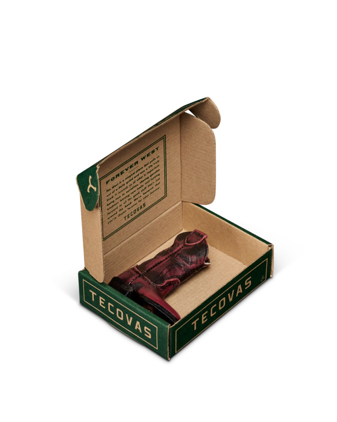 Inside view of Cartwright Boot Ornament - Black Cherry on plain background