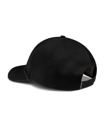 Back view of Steel Horse Motors 5 Panel Mid Pro Hat - Black on plain background