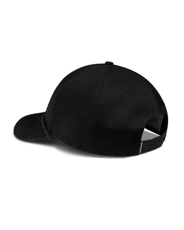 Back view of Steel Horse Motors 5 Panel Mid Pro Hat - Black on plain background