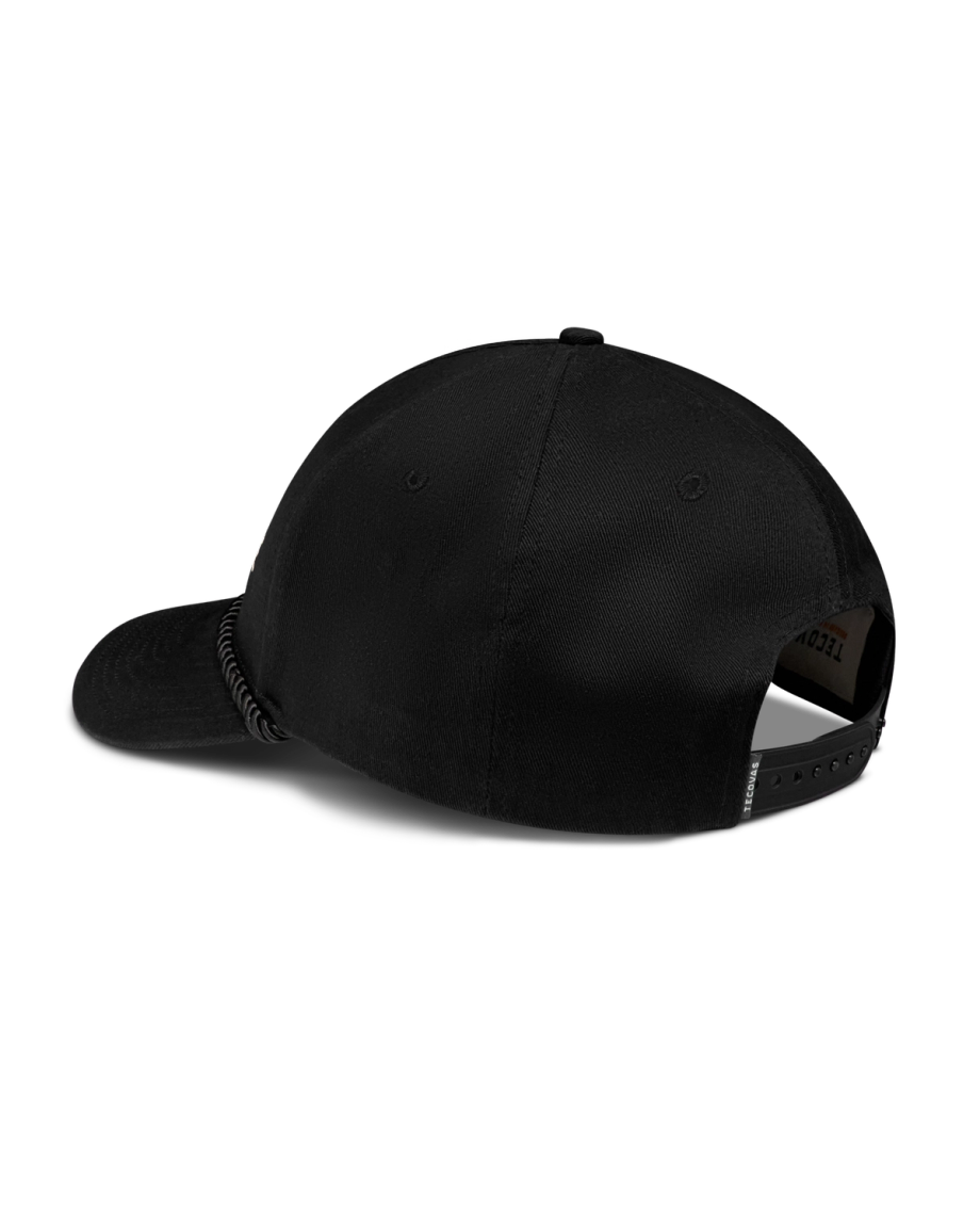 Back view of Steel Horse Motors 5 Panel Mid Pro Hat - Black on plain background