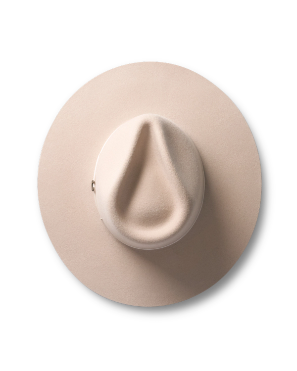 Top view of The Belle Wool Cowgirl Hat - Cream on plain background
