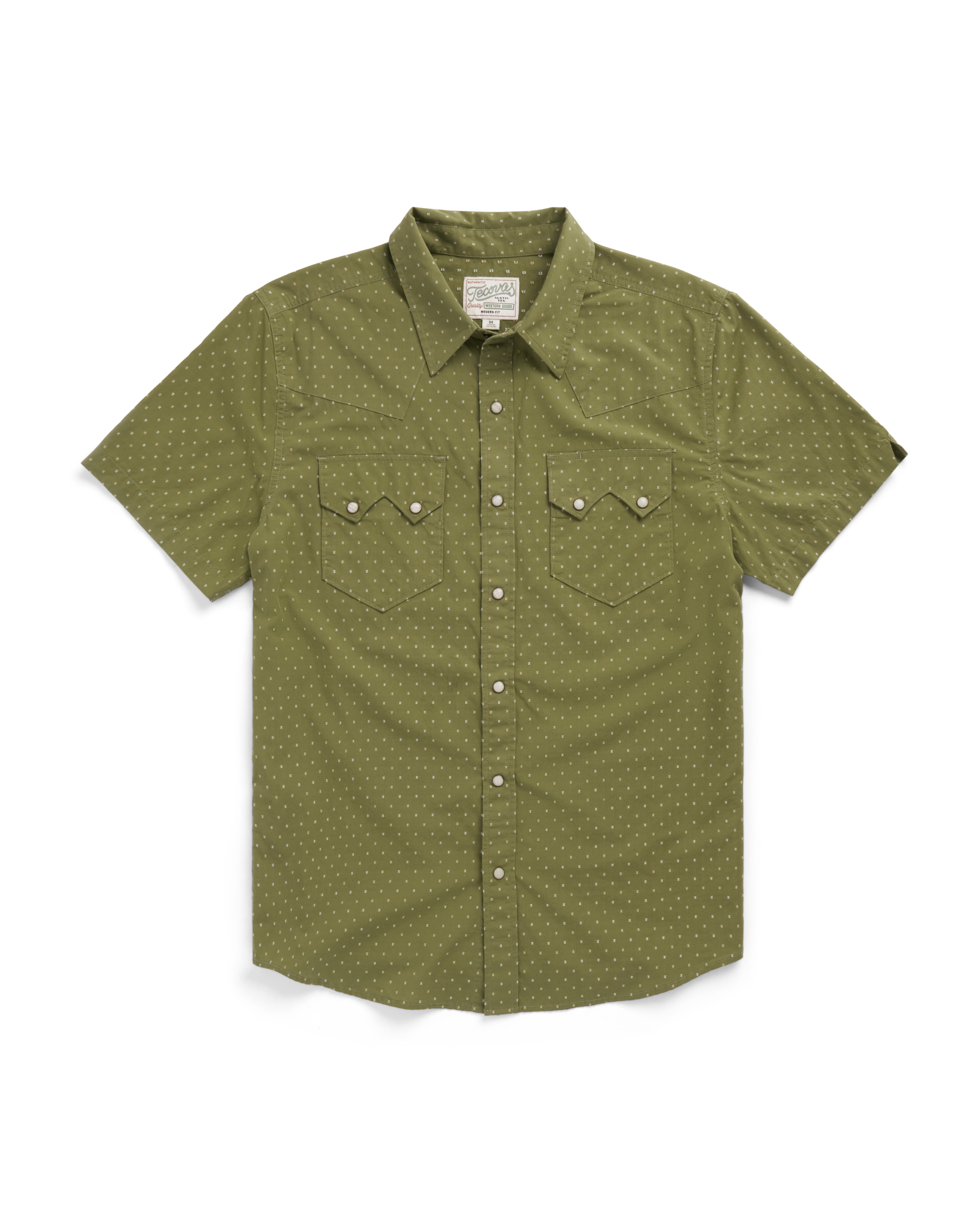 Closeup detail view of Men's Star Stitch Pearl Snap - Sage