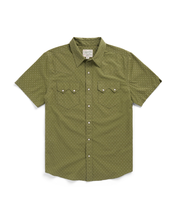 Closeup detail view of Men's Star Stitch Pearl Snap - Sage