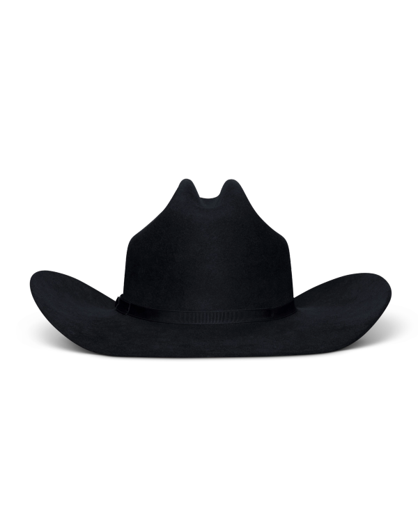 Back view of Cattleman Fur Cowboy Hat - Black on plain background