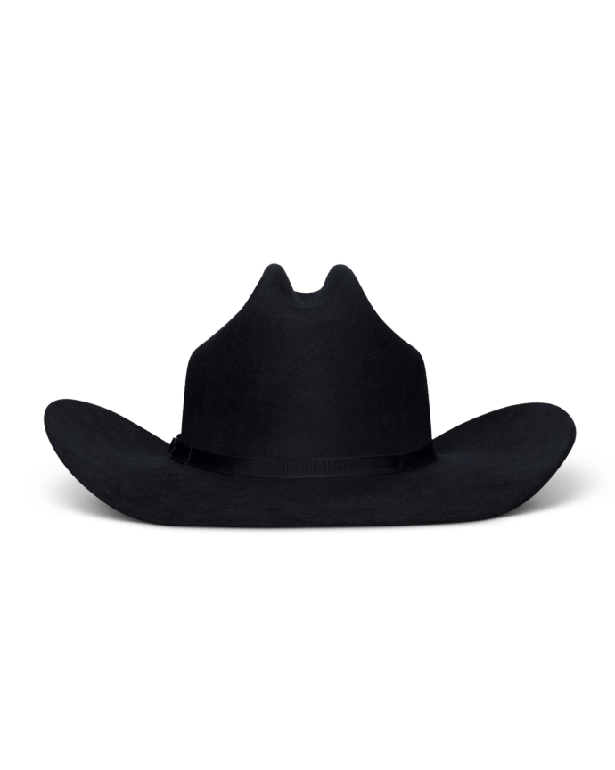 Back view of Cattleman Fur Cowboy Hat - Black on plain background