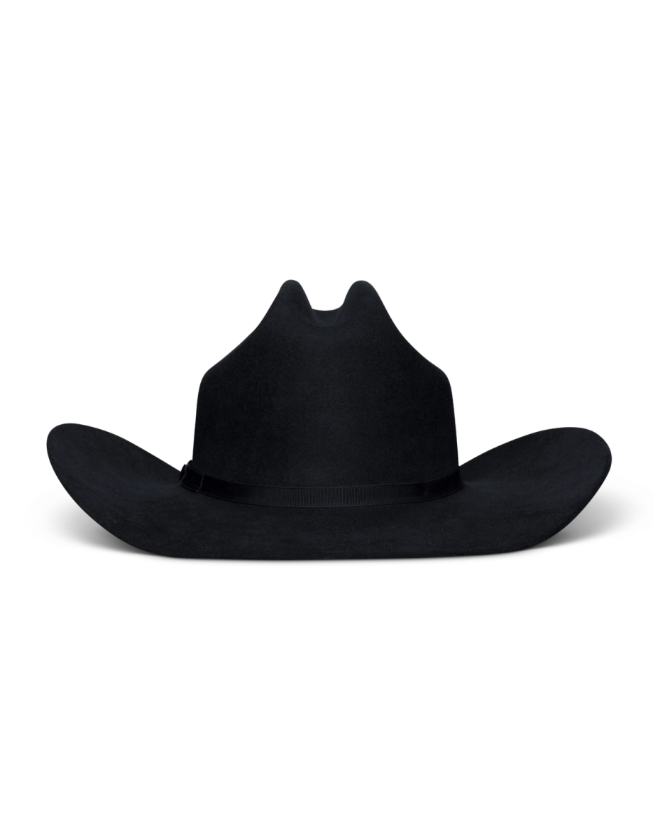 Back view of Cattleman Fur Cowboy Hat - Black on plain background
