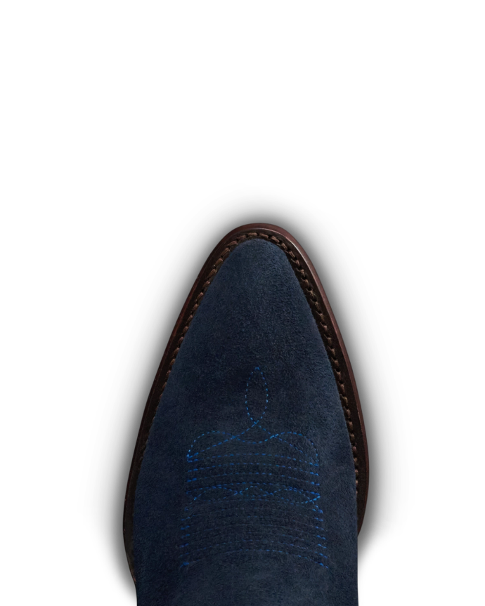 Toe view of The Abby Cavalier - Eclipse Suede on plain background