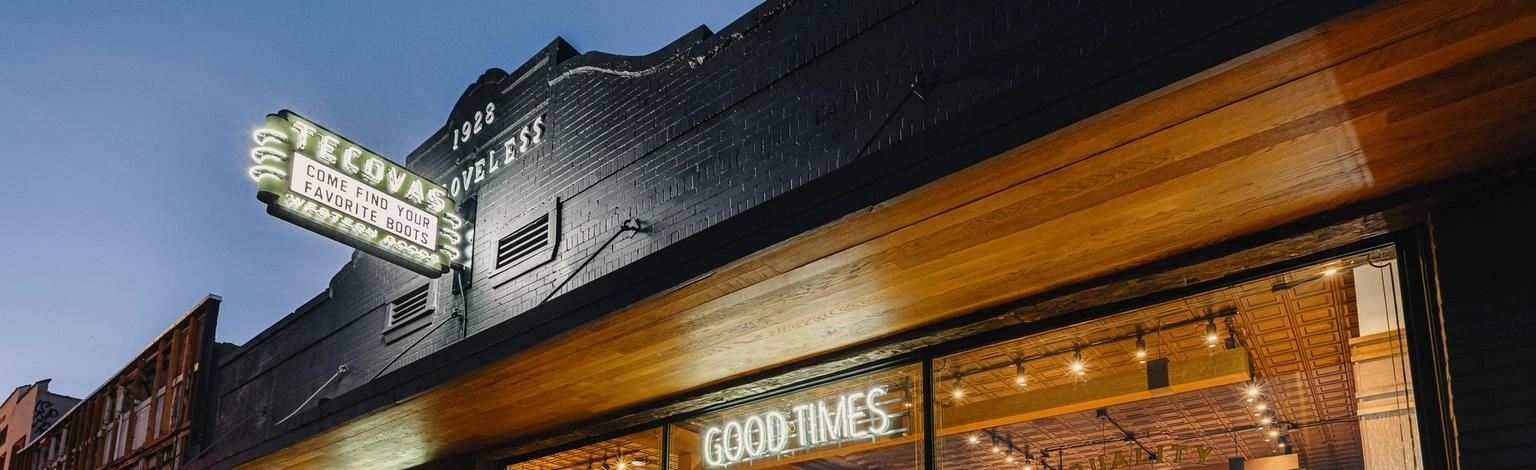 Exterior view of the South Congress Tecovas store.
