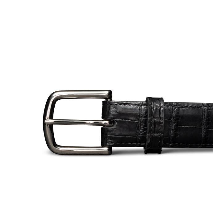 Front view of Men's Crocodile Belt - Midnight on plain background