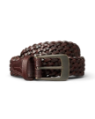 Front view of Men's Braided Belt - Medium Brown on plain background