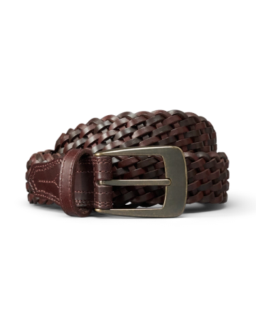 Front view of Men's Braided Belt - Medium Brown on plain background