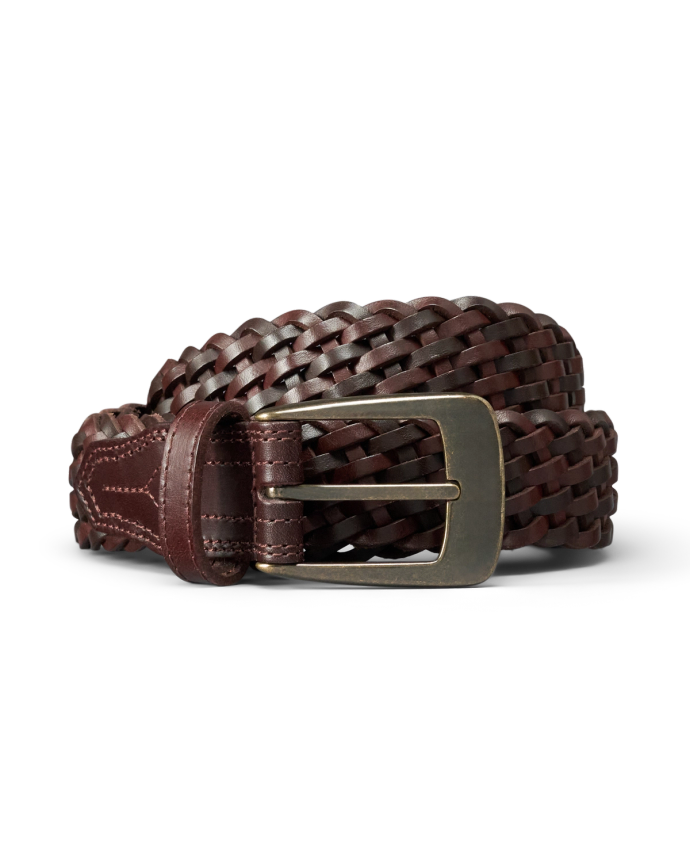 Front view of Men's Braided Belt - Medium Brown on plain background