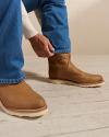 Closeup of man wearing The Knox in Wheat in a photo studio