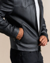 Closeup view of Men's Western Leather Moto Jacket - Black