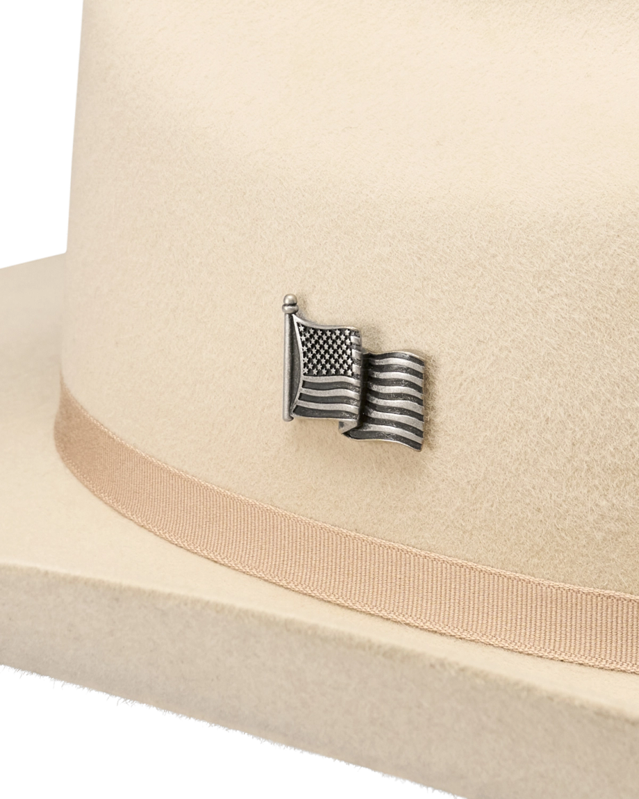 Closeup view of American Flag Magnetic Hat Pin - Dark Antique Nickel