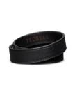 Coiled black leather strap with visible stitching and the word "Tecovas" embossed in brown.