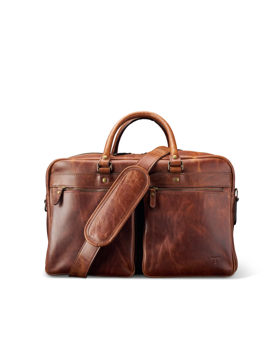 Front view of Bartlett Carrier Duffle - Cognac on plain background