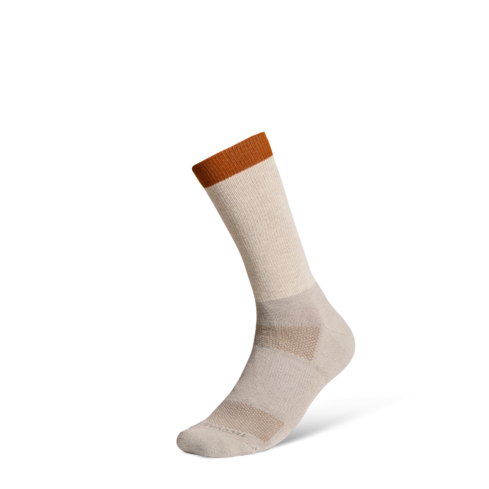 Front view of Mid-Calf Striped Sock (2-Pack) - Grey/Orange on plain background