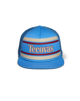 Front view of Retro 5-Panel High Pro Flat Brim Trucker - Blue on plain background