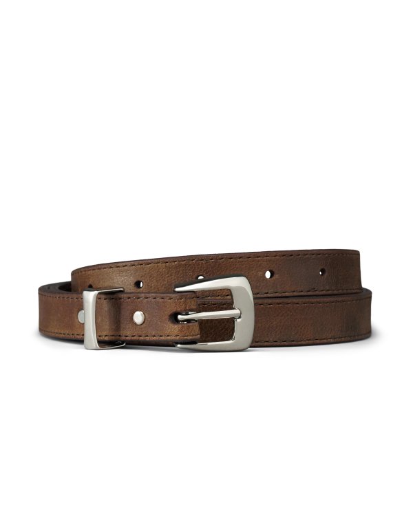Front view of Women's Skinny 3 Piece Belt - Cafe on plain background