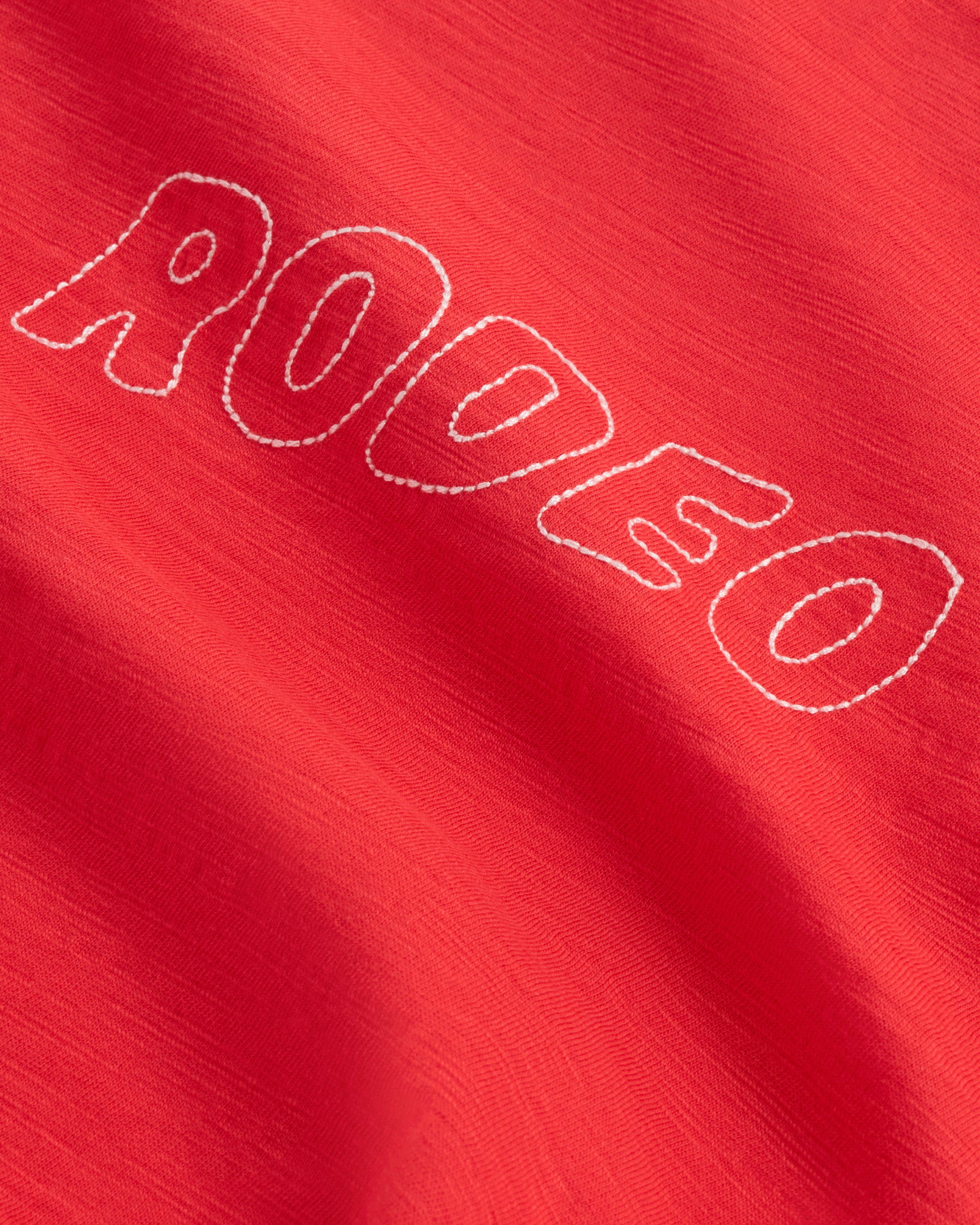 Closeup view of Women's Vintage Ringer Tee - Poinsettia/Bone