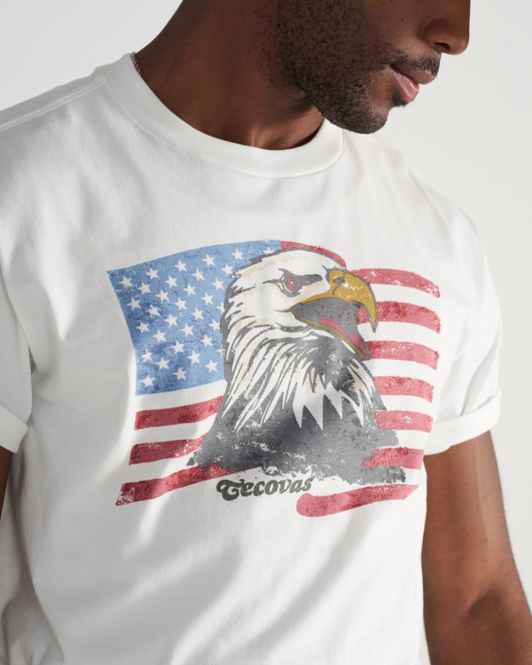 Closeup detail view of Men's Eagle T-Shirt - Bone/Multi