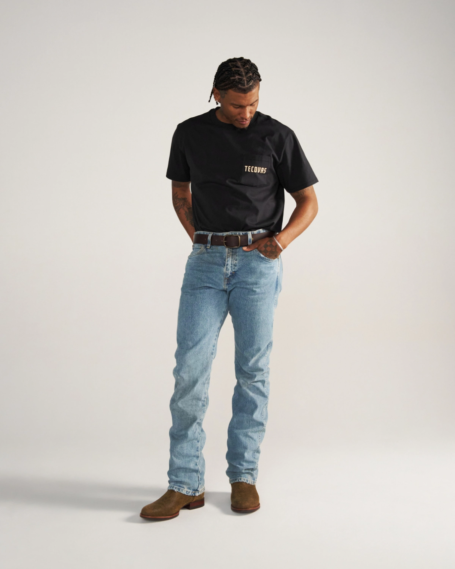 Closeup detail view of Men's the Finest Pocket T-Shirt - Black/Multi