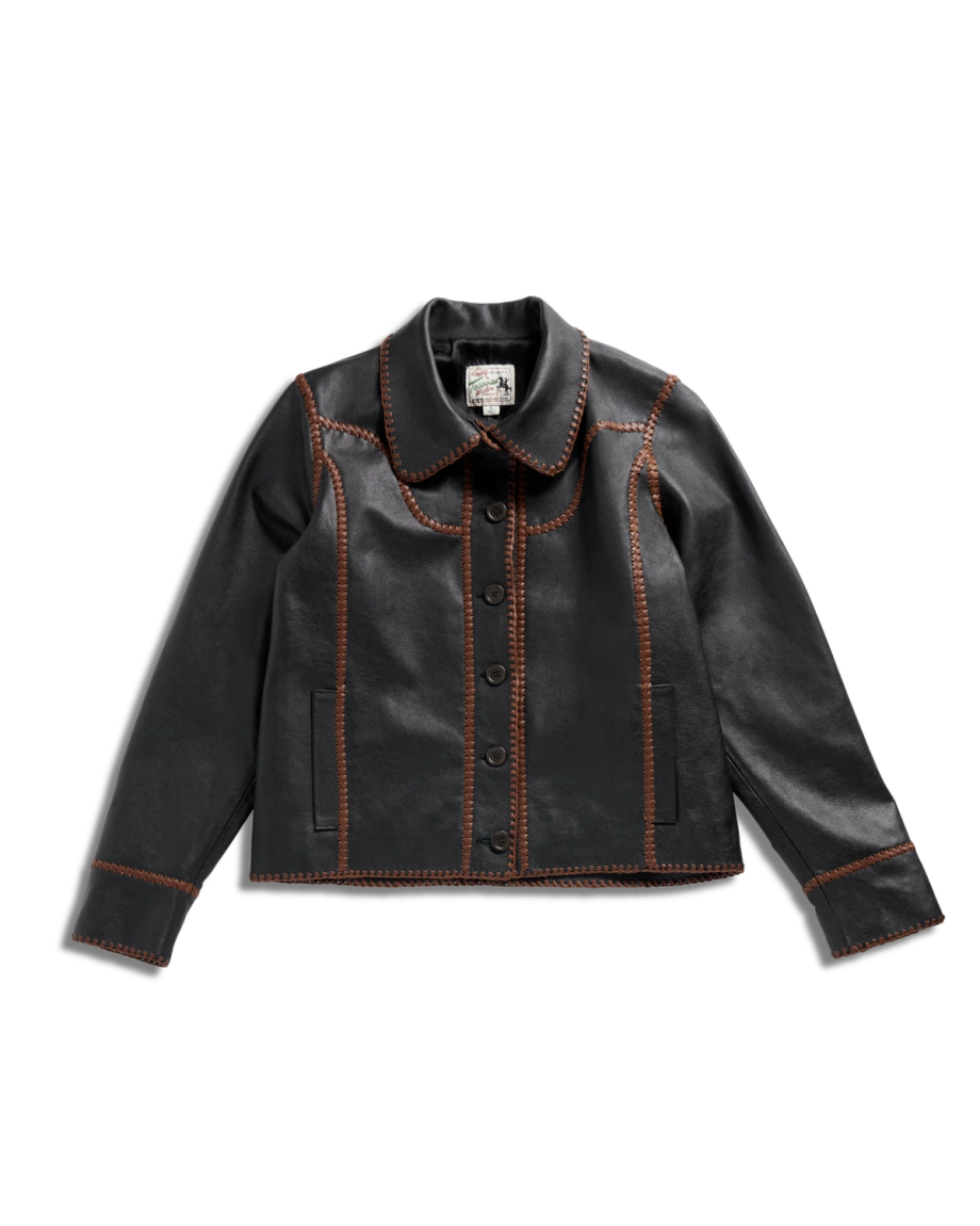 Front view of Women's Leather Jacket - Black on plain background