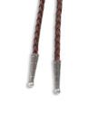 Closeup view of Iron Lamb Turquoise Drop Bolo - Turquoise/Brown