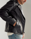 Closeup detail view of Men's Leather Biker Jacket - Black