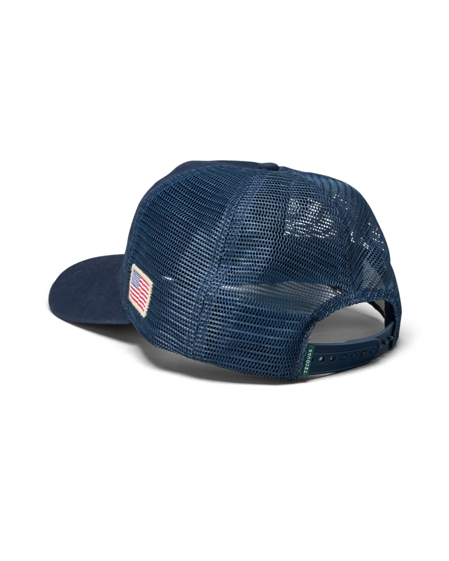 Quarterback view of Tecovas American Trucker - Washed Navy on plain background