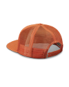 Quarterfront view of Tecovas x Mossy Oak Flat Brim Trucker - Rust on plain background