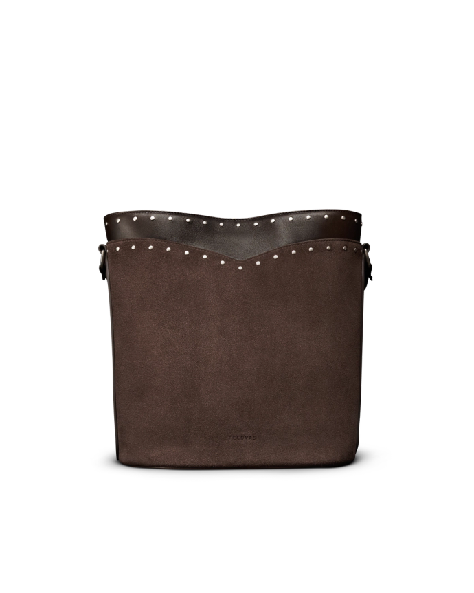 Back view of Shoulder Bucket Bag - Chocolate on plain background