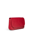 Quarterfront view of Ostrich Flap Shoulder Bag - Barn Red on plain background