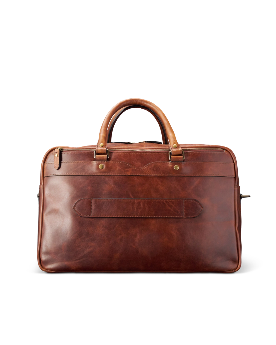 Back view of Bartlett Carrier Duffle - Cognac on plain background