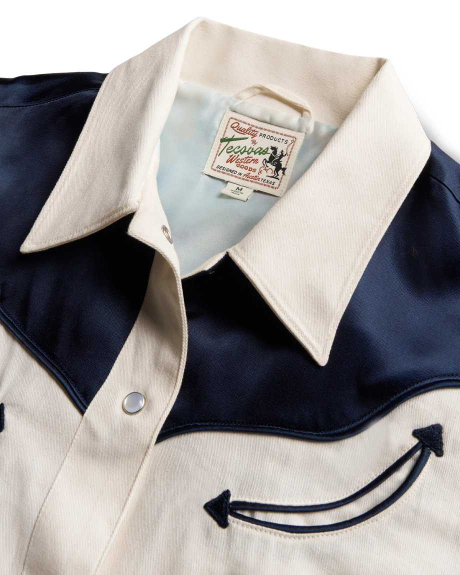 Closeup detail view of Women's Dolly Jacket  - Blue / White