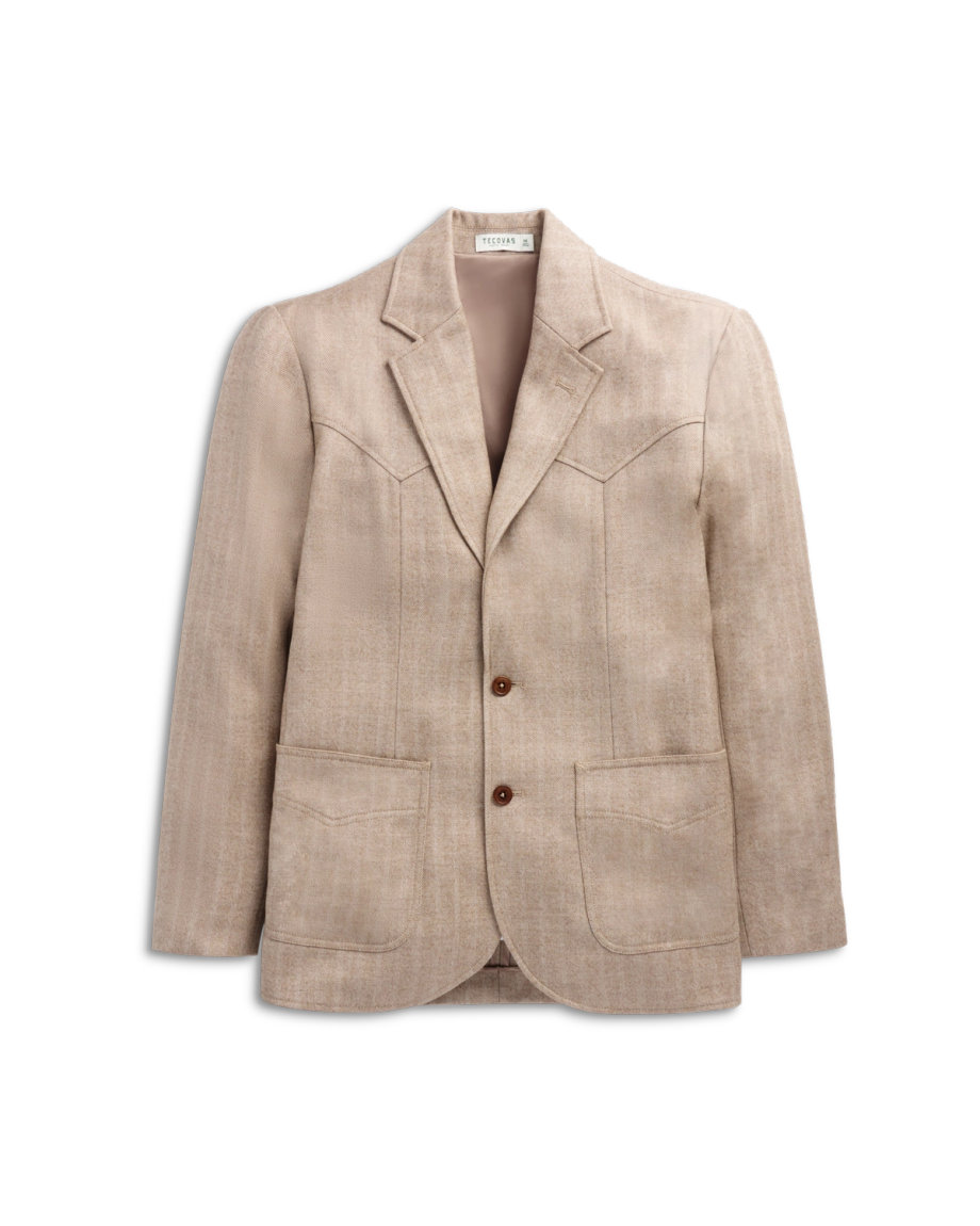 Front view of Men's Western Blazer - Khaki on plain background