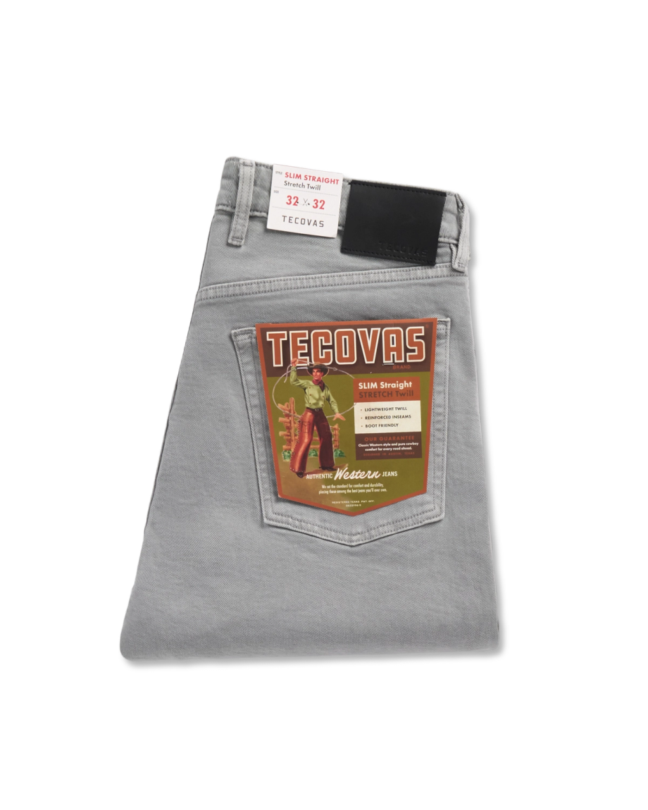 Folded view of Men's Slim Straight Stretch Twill - Light Gray on plain background