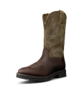 Quarterfront view of The Rugged Round Toe - Umber / Sage Cowhide on plain background