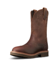 Quarterfront view of The LH WP Round Comp Toe Work Boot - Tobacco Cowhide on plain background