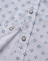 Closeup detail view of Men's Flying-T Foundation Weight Short Sleeve Pearl Snap - White/Navy Ditsy Floral
